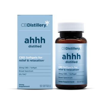 CBDistillery, Ahhh Distilled CBD Softgels for Relief & Relaxation, Broad Spectrum THC-Free, 60ct, 1800mg CBD