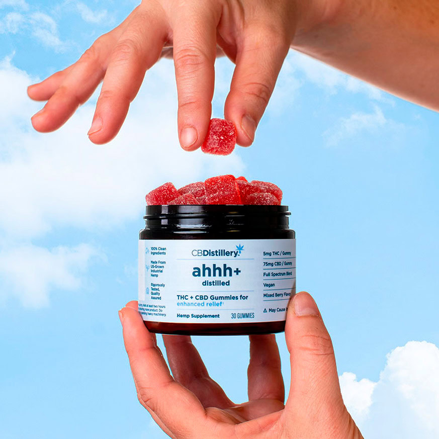 CBDistillery, Ahhh+ Distilled THC + CBD Gummies for Enhanced Relief, Mixed Berry, Full Spectrum, 30ct, 150mg THC + 2250mg CBD