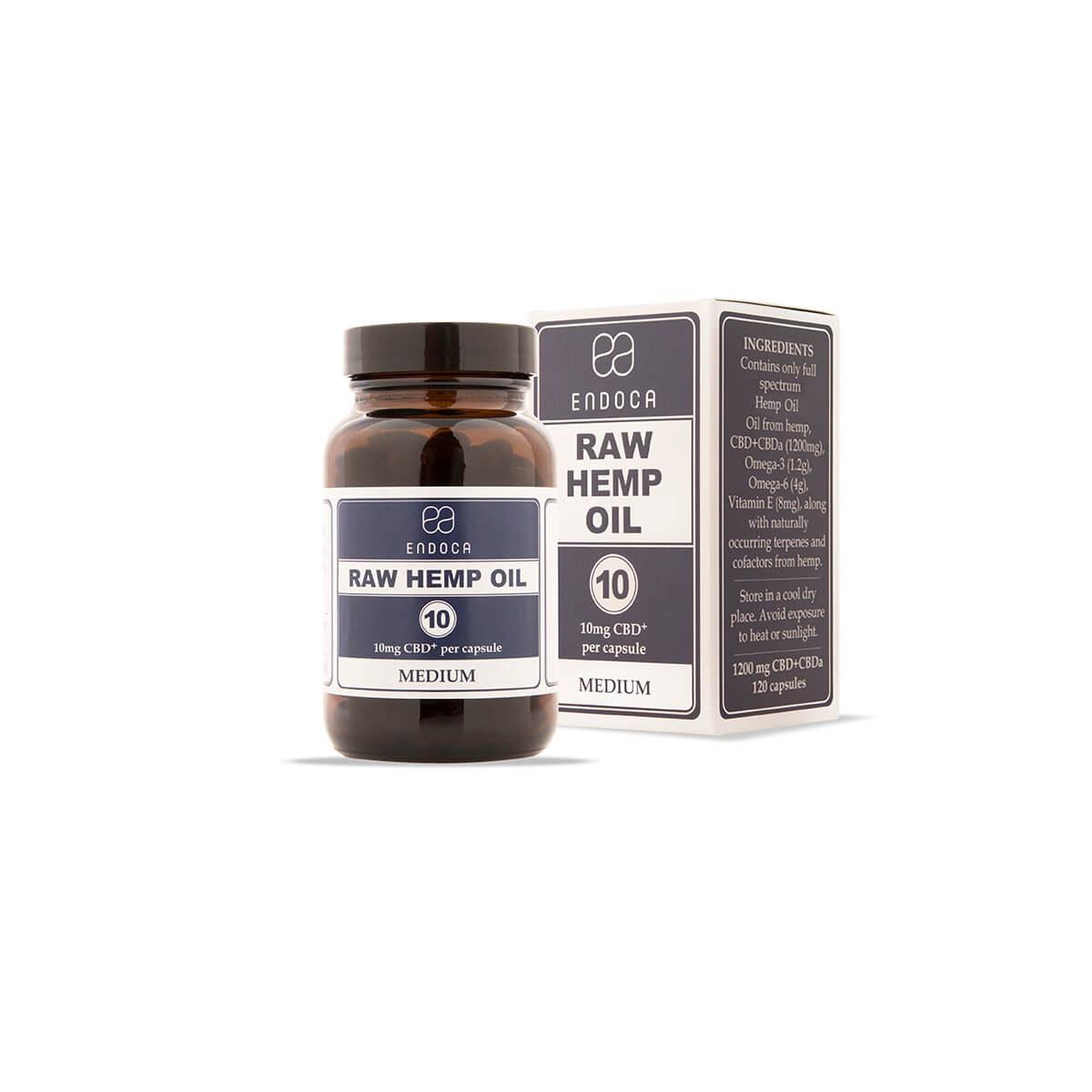 Endoca, Raw CBD + CBDa Capsules 10mg Medium, Full Spectrum, 120ct, 1200mg CBD+CBDa