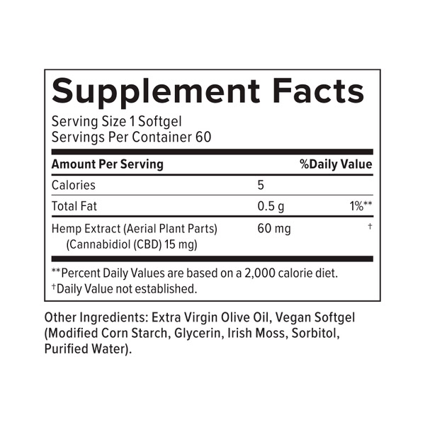 PlusCBD, Daily Balance 15mg CBD Softgels, Full Spectrum, 60ct, 900mg CBD