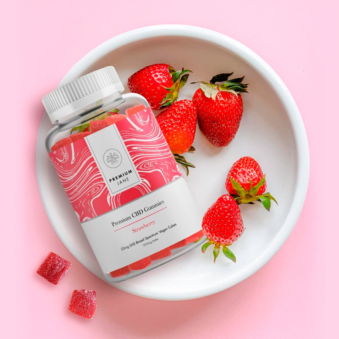 Premium Jane, CBD Gummies, Strawberry, Broad Spectrum THC-Free, 60ct, 1500mg CBD