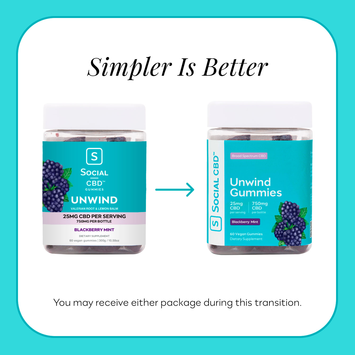 Social CBD, Unwind CBD Gummies, Blackberry Mint, Broad Spectrum THC-Free, 60ct, 750mg CBD